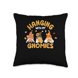 Autumn Foliage Fall Leaves Shirt Pumpkin Decor Hanging with My Gnomies Funny Garden Gnome Thanksgiving Fall Throw Pillow, 16x16, Multicolor