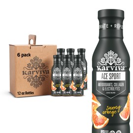 KARVIVA ACE Collagen Juice, Energy Recovery, Healthy Joints, Skin & Hair, Antioxidants, Marine Collagen, Electrolytes, Low-Sugar, Low-Calories, Non-GMO, Vitamins (6 BPA-Free Bottles,12 fl oz Each)