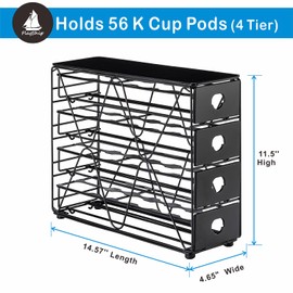 Flagship K Cup Holder for Keurig Pod K Cup Storage 4 Tier K Cup Drawer Organizer for Counter (56 Pods Capacity)