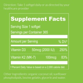 Nourish UpNourish Liposomal Vitamin D3 K2 2000 IU with K2 MK-7 100 mcg - 365 Vitamin D3