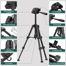 Hychika Construction Tripod for Cross Line Lasers and Leveling Devices, Tilting and Turning the Laser Spirit Level by 90°, 180° and 360° Vertical or Horizontal, with 1/4 Inch Thread, Fabric Bag