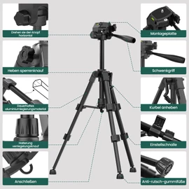 Hychika Construction Tripod for Cross Line Lasers and Leveling Devices, Tilting and Turning the Laser Spirit Level by 90°, 180° and 360° Vertical or Horizontal, with 1/4 Inch Thread, Fabric Bag