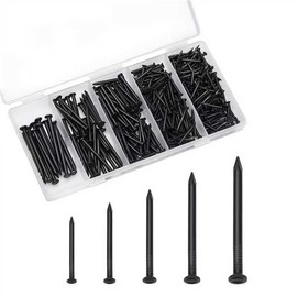 OMOTOOL Brick Steel Nails Assortment Kit (350 pcs), Galvanized Concrete Wall Nail for Hanging Pictures and Woodworking, Cement Nails Suit for Drywall and Pine，5 Size Assortment (Black)