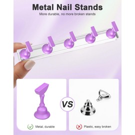 Nail Stand for Press Ons, Nail Holder for Painting Nails Magnetic Fake Nail Stand Tips Design with Putty Practice Nail Art Tools for Home Salon DIY Beginner Supplies (Purple)