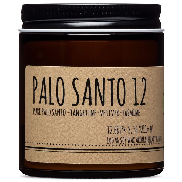 Maison Palo Santo Soy Wax Candle - Palo Santo, Tangerine, Vetiver and Jasmine Natural Scented Candle for Aromatherapy, Negative Energy Cleansing, Chakra Balancing and Meditation, 4 oz