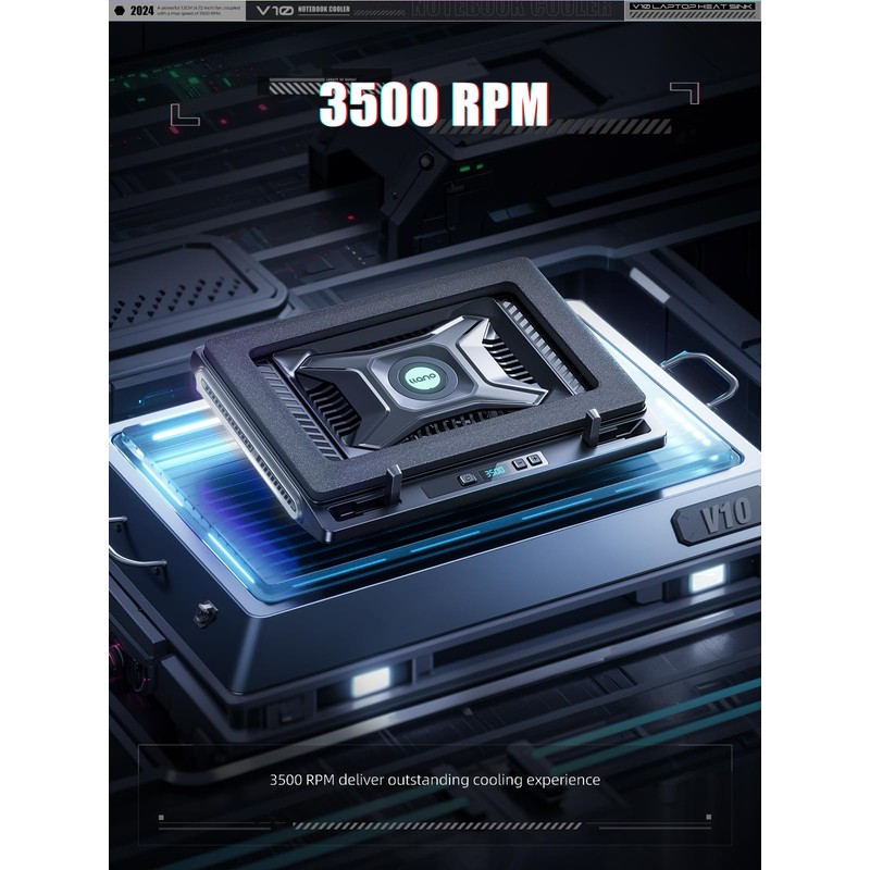 llano Laptop Cooler, Gaming Laptop Cooling Pad with 3500RPM Turbofan,