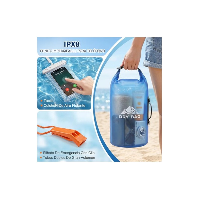 Bolsa Impermeable Seca 5L 10L，Con Funda Impermeable Para Celular，Correa Larga