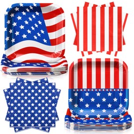 Zhehao 72 Pcs Memorial Day Plates and Napkins Set Serve 36, 7" Red White and Blue Paper Dessert Plates and Napkins American Flag Disposable 250th Anniversary Patriotic Party Supplies Dinnerware