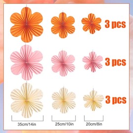 Paper Flowers for Hanging, 9 Pieces Paper Fan Decoration Hanging Garland Flowers Paper Fan Party Decoration Set for Wedding Birthday Tea Party Table Decoration Classroom Baby Shower Backdrop Garland