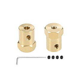 sourcing map Hexagonal Coupling 4 mm Bore Motor Hexagonal Brass Shaft Coupling Flexible Connection for Car Wheels Tyres Wave Motor Pack of 2
