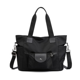 PORRASSO Casual Crossbody Bag Women Nylon Shoulder Bag Multi-Pocket Handbag Ladies Satchel Tote for Travel Work Daily Use Black