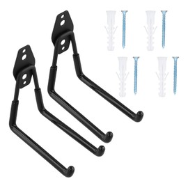 QINGZY 2 Stück Robuste Garagenhaken, Wandhaken Garage Haken Rutschfest, Robuste Aufbewahrungshaken, Doppelhaken, Wandmontage-Stahlhaken für Leiter Fahrrad Geräte Garten (M)