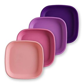 RE-PLAY Made in USA 4pk of 7.375" Deep Walled Plates in Bright Pink, Purple, Blush & Amethyst| Made from Recycled Heavyweight Polypropylene |Dishwasher Safe | BPA Free | Princess (4PK)