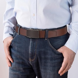 LEACOOLKEY Men's leather belt with slide automatic, Adjustable Ratchet Belt 35mm for men for business casual