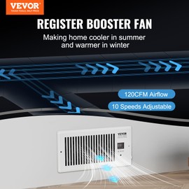 VEVOR Register Booster Fan, Quiet Vent Booster Fan Fits 6 x 10 inch Holes, with Remote Control and Thermostat Control, Adjustable Speed for Heating Cooling Smart Vent, White