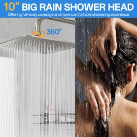 VXV 10 Inch Big Square Rain/Rainfall Shower Head with Adjustable Height, High Pressure 7 Modes Shower Head with Handheld Spray, Brushed Nickel Dual Shower Head Combo with 71" Hose, 360° Rotation (BN)