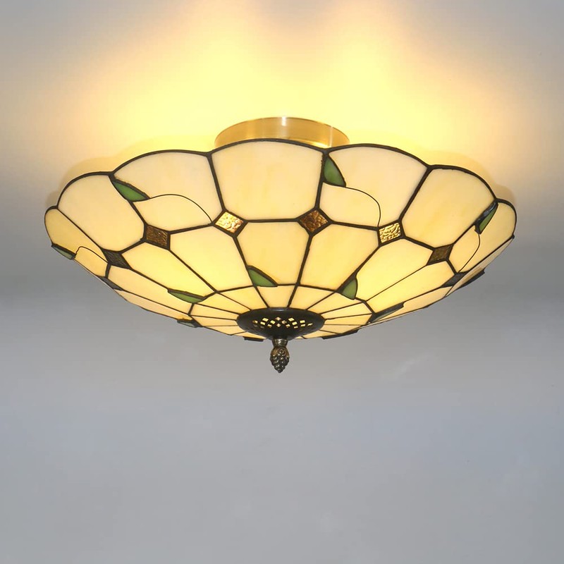 Skyweel 16 Inch Tiffany Style Stained Glass Ceiling Light Fixture