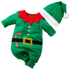 YETANLID Baby Boys Christmas Costume Baby Girls Santa Claus Elf Romper Xmas Clothes 1st Christmas Outfit Set Green Size 18-24 Months