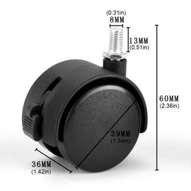 4 Pcs Caster Wheels,1.6 Inch Castors with Brake,Swivel Castor Wheels with M8 Threaded Stem Nut and Spanner for Furniture(Black)