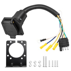 MECMO - Adaptador de luz de remolque de 4 pines a 7 pines para lado del vehículo, enchufe adaptador de cable de remolque de 4 vías plano a 7 vías redondo RV hoja hembra extremo de remolque arnés