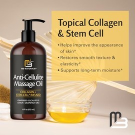 M3 Naturals Aceite de masaje corporal reafirmante con colgeno y clulas madre ayuda a suavizar la apariencia de la celulitis y mejorar la textura de...