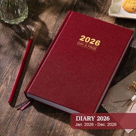 2026 Diary - Diary 2026 Full Page Per Day, Page A Day Calendar, Jan. 2026 - Dec. 2026, 5.8" x 8.4", Agenda for 365 Days - Hardcover Red
