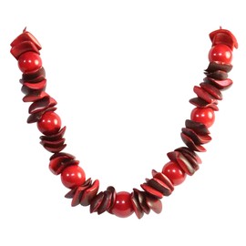 Red Organic TAGUA Necklace, Flat & Sphere, Mid-Century Modern - Las Escamas - Artisan Elegant