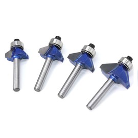 4-Piece 6 mm Shank 45 Degree Chamfer Cutter Carbide Fitted Edges Shaping Cutter for Carpentry Chamfering Woodworking Trimming with Ball Bearing