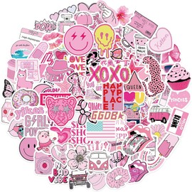 102 Pcs Preppy Stickers Vinyl Aesthetic Waterproof Stickers Adorable Decor Supplies Pink Party Suitable for Mobile Phone Computer Skateboard Water Bottle Suitcase Car etc