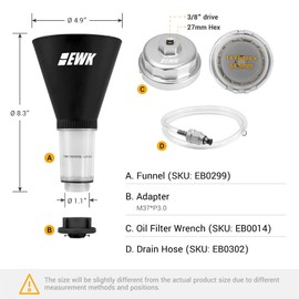 EWK 64mm Forged Oil Filter Wrench, Drain Hose, Oil Funnel for Toyota, Lexus, Scion 2.0L - 5.7L Oil Change Tool