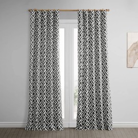 HPD Half Price Drapes Modern Geometric Printed Curtains 84 Inches Long Luxury Cotton Curtains (1 Panel) Room Darkening Curtains for Bedroom & Living Room, 50W x 84L, Crosshatch Geometrical Black