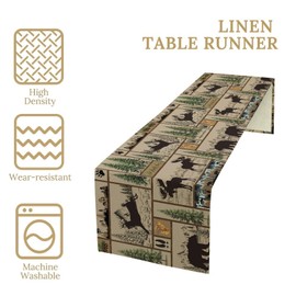 QYUNZS Rustic Cabin Table Runner Forest Bear Deer Wildlife Country Hunting Camping Art Printed Dinner Runner for Home Kitchen Dining Table Decor Fabric 1 Panel W13xL60in