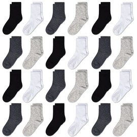 Gentaby Sport Socks for Boys, Girls, Kids and Toddlers, for ages 0–13 years, sizes 6–8½, 9–11½, 12–2½, in Black, White, Grey; Soft, Elastic, Pack of 24 Pairs, Baby Socks, Black + white + dark grey + light grey