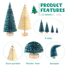 BOUBONI Mini Christmas Tree 35PCS Christmas Village Sets with Christmas Crafts Reindeer Snowmen Benches Street Lamp for Christmas Decorations Indoor Party Home Table Craft (Dark Green, Beige)