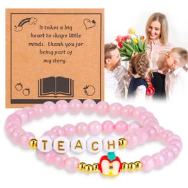 VICKHU Teacher Appreciation gifts,Natural Stone Bracelet Set for women, Thank You Gifts for teacher (Pink crystal)