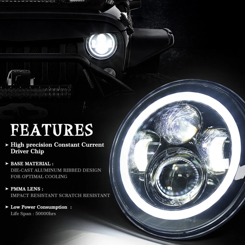 Unbranded 7" Inch LED Headlights + Smoke Tail Lights Combo