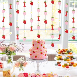 Balterever Strawberry 1st Birthday Decorations for Girls, Strawberry Party Streamers 8 Pack Strawberry Hanging Banner Garland Streamers for Strawberry Sweet One Birthday Party Berry