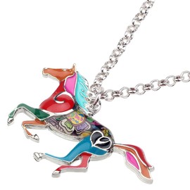 BONSNY Enamel Running Horse Necklace Pendant Chain Zinc Alloy Animal Lovers Design 18" (Multicolor)