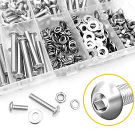 Mywish 380 Pcs M4 Screw Nuts and Bolts Assortment Kit, 304 Stainless Steel Button Head Socket Cap Metric Screws Bolts, Spring & Flat Lock Washers/Nuts/Hex Wrenches, M4*8/10/12/16/20/25/30