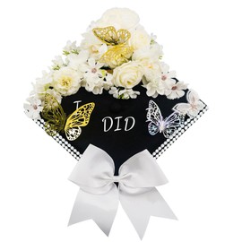 GraduatePro 41 Peices Graduation Cap Decoration Kit DIY Craft, Assorted Flowers Adhesive Glitter Alphabet Letter Numbers Stickers, Gold and Silver Butterfly, Shiny Rhinestones Grad Hat Topper White