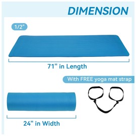 Fitvids 1/2-Inch Thick High Density Foam Exercise Yoga Mat with Carrying Strap, For Cushioning The Body Against Hard Floors, Blue