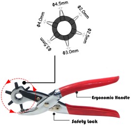 HTTMT- Professional Leather Hole Punch Pliers Heavy Duty Belt Holes Revolving Hand New [P/N: ET-TOOL014-RED]