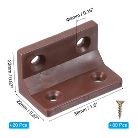 PATIKIL Plastic Corner Braces 38x22x22mm, 20 Pack L-Shape Bracket Right Angle Board Holder Shelf Support with Screws for Fixing Drawer Wood Shelves Cabinet Frame, Brown