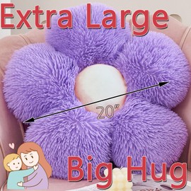 MorroMorn Flower Pillow Shaped Throw Pillows, 20" Floor Pillow Butt Cushion - Fluffy Shaggy Daisy Floral Decorative Pillows for Bed Couch Sofa Chair Cute Plush Faux Fur Room Decor (Lavender)