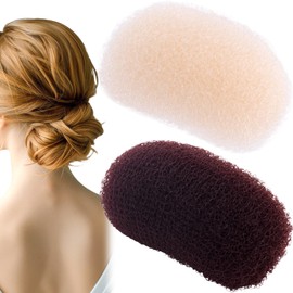 2pcs Puff Cushion Clips Hair Sponge Inserts, Fluffy Hair Bumps for Volume Insert, Puff Bump Up Hair Styling Tools Clips Pads for Women Bun- Coffee & Beige
