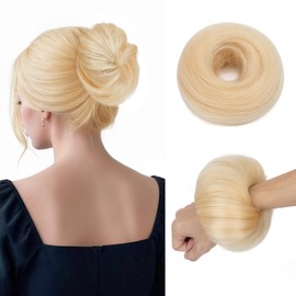 MY-LADY 100% Human Hair Messy Bun Hair Piece, Natural Wavy Hair Bun Messy Buns Hair Pieces for Women Hair Buns with Elastic Band Updo Ponytail Extension Bleach Blonde