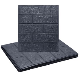 QUARKZMAN Pack of 10 3D Peel and Stick Wall Panels, Waterproof Wall Cladding, 35 cm x 38.5 cm, Brick Design Wallpaper, XPE Shower Tiles for Bathroom, Kitchen, Living Room, Dark Grey