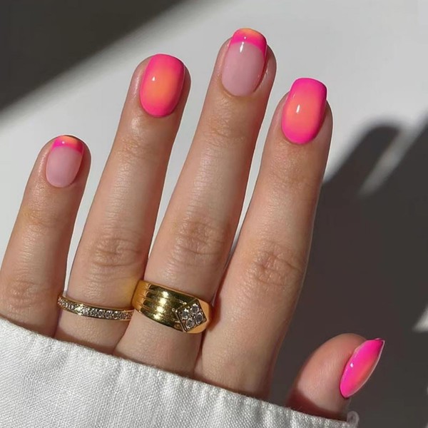Hot Pink Press on Nails Short Oval Fake Nails with