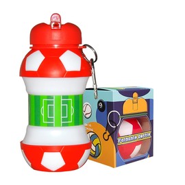 Red & White Football Water Bottle - Unique Football Gifts for Boys and Girls - Cool Kids Water Bottle, Collapsible, Leakproof - Boys Water Bottle - BPA Free - 550 ml