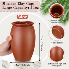 Gejoy 6 Pcs 35 oz Large Cantaritos De Barro Mexicanos High Capacity Cantaritos Shooters Pottery Cocktail Glasses for Margaritas Mojitos Mexican Mexicanos Cocktail Cups